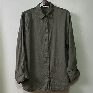 Zara Olive Green Pure Linen Shirt